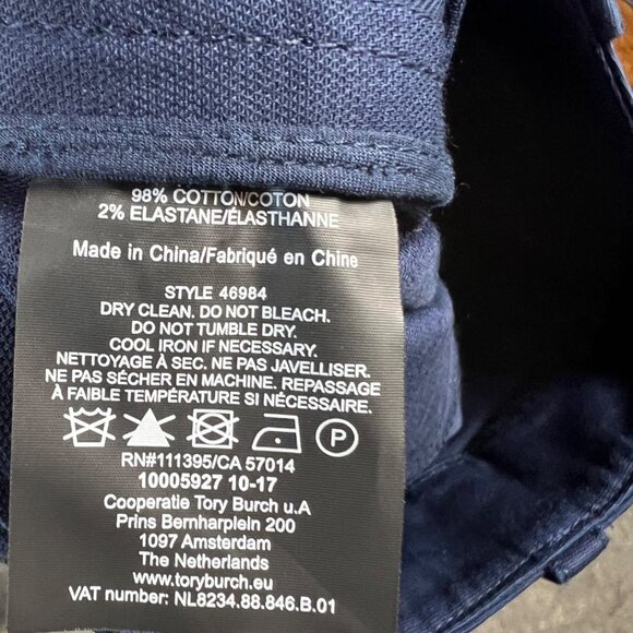 Tory Burch Maddie Pant Navy Blue Womens Sz 0 Wide Leg Cotton Blend Career Pants - Picture 15 of 16